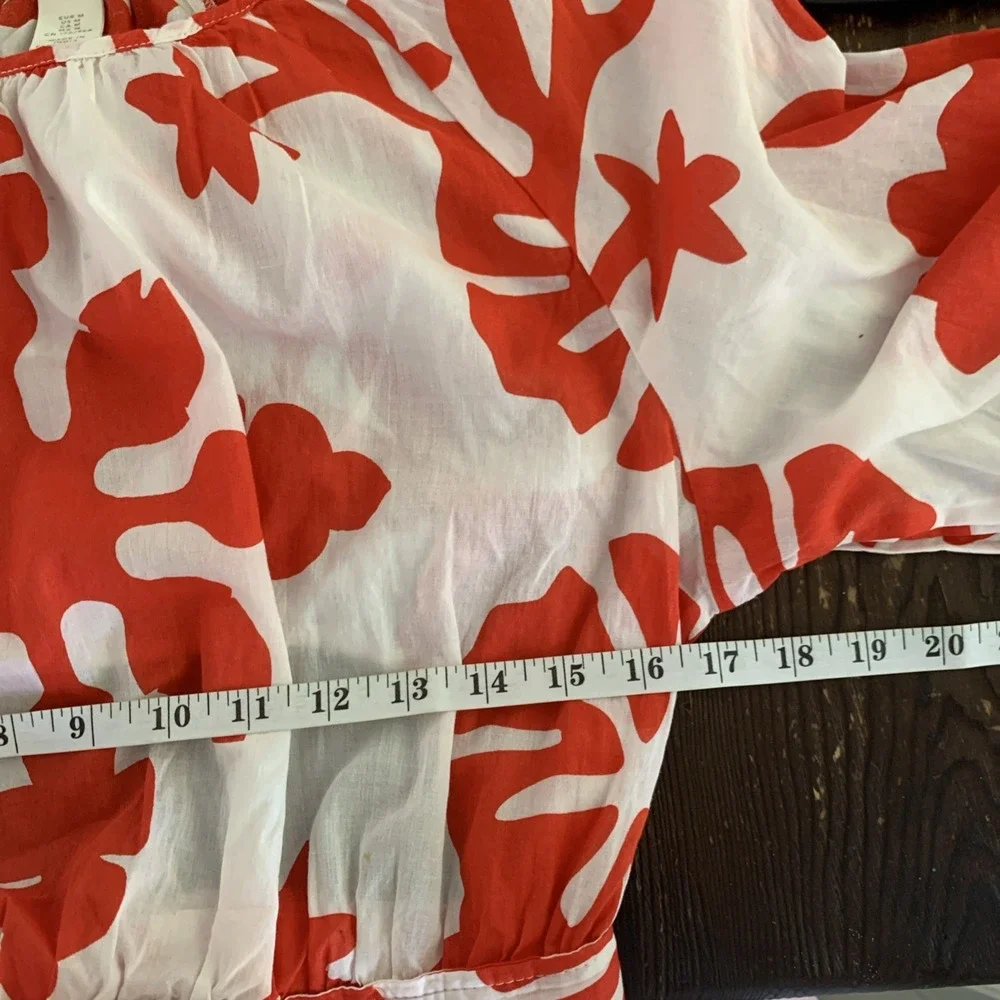 H&M Floral Print Dress Red White Puff Sleeve Mini Dress Summer Size S - Picture 9 of 11